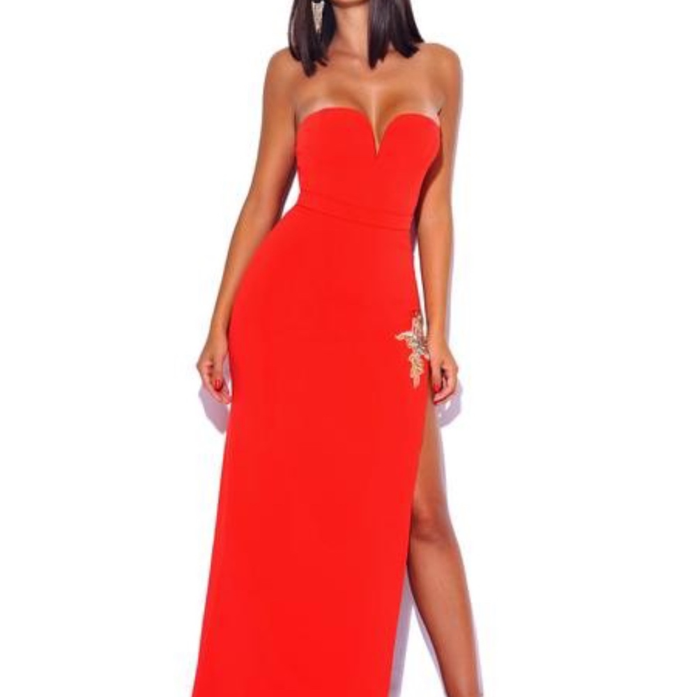Macy  High Slit Maxi Red Dress
